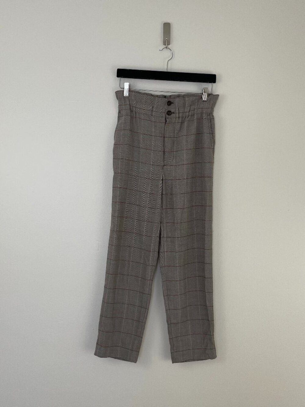 Madewell Paperbag Waist Tapered Pants in Glen Plaid Brown Size 2